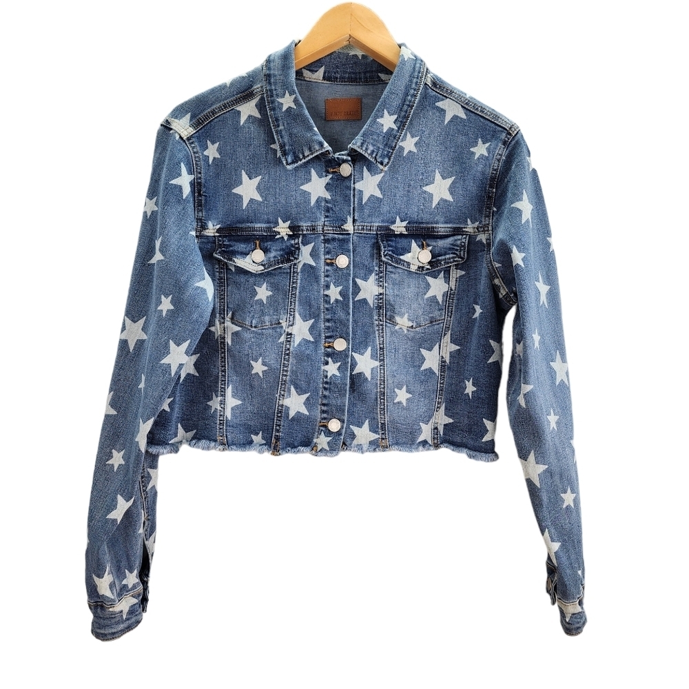 Judy Blue Cropped Jean Jacket Star Print Large